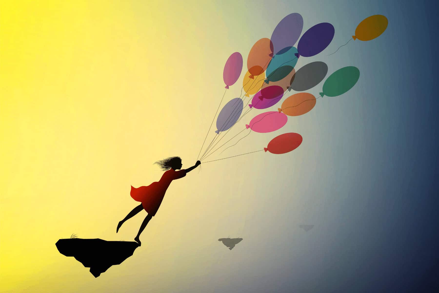 Possibilities - girl being lifted up into air by balloons